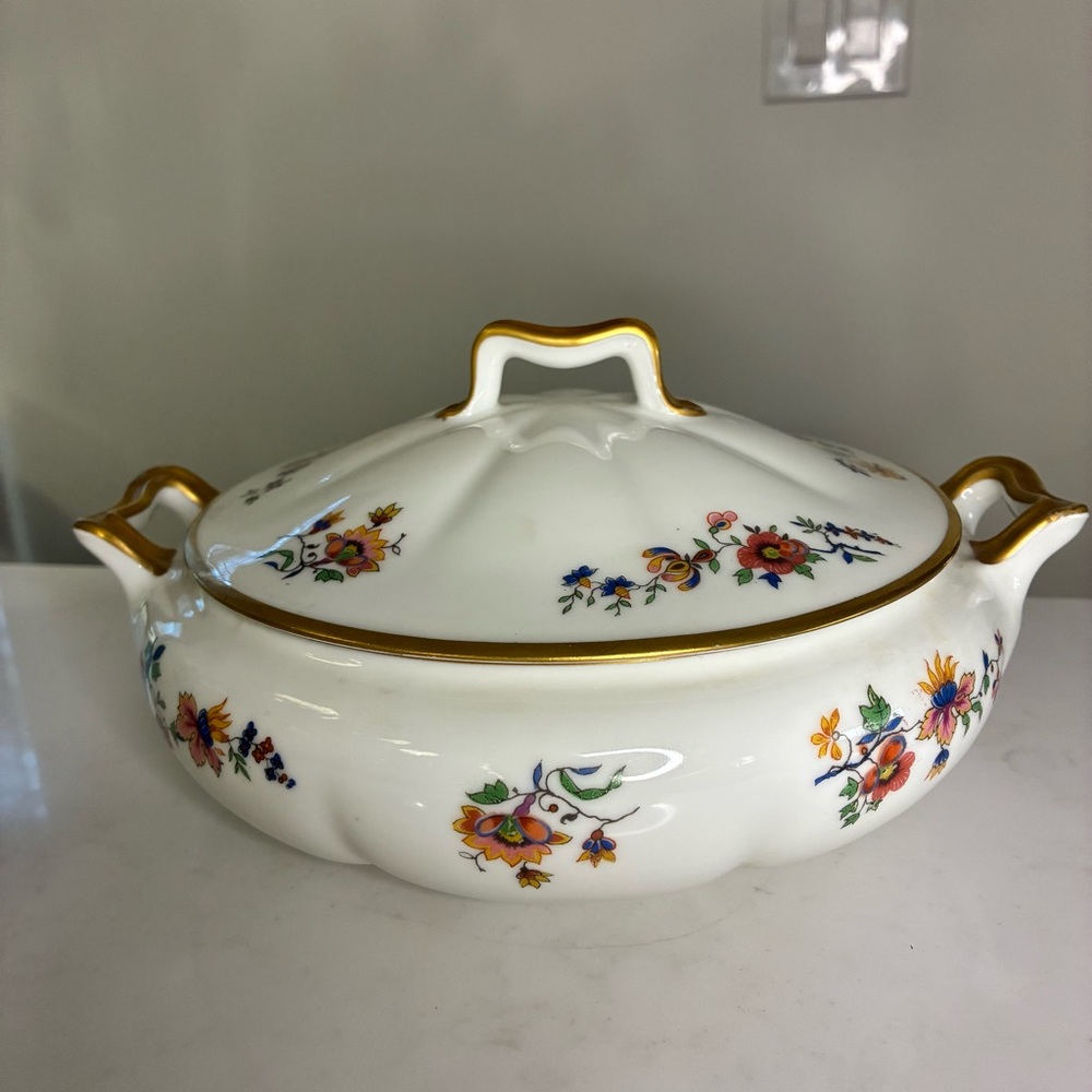 Vintage Haviland limonges France Floral Porcelain caserole with Gold Accents